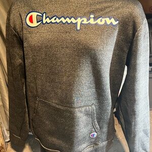 Champion Hoodie Men’s XL Charcoal Gray Pullover Sweatshirt Script Logo